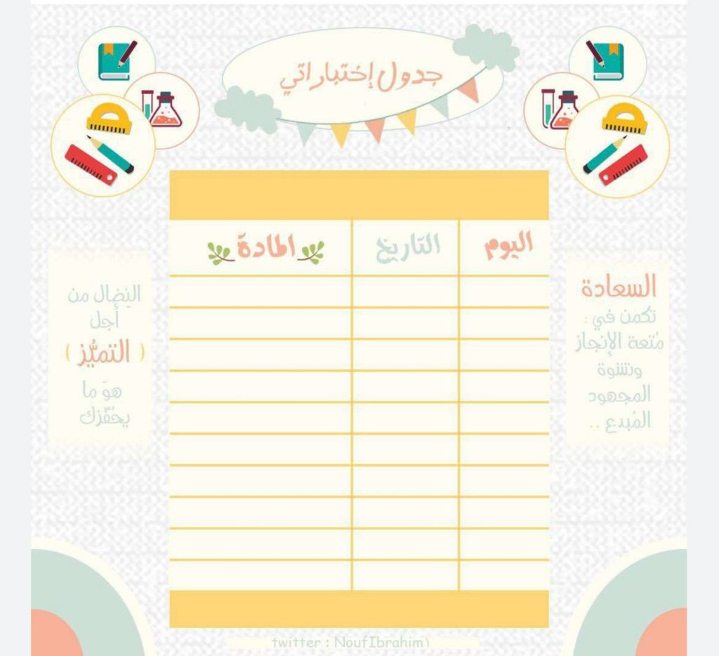 جدول الحصص الأسبوعي للمدرسة ١٤٤١