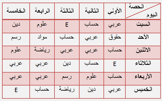 جدول الحصص الاسبوعي للمعلمين 4