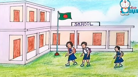 طريقة رسم فناء المدرسة 2