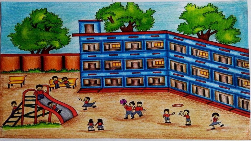 طريقة رسم فناء المدرسة 5