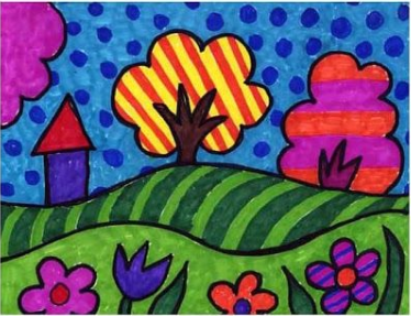 رسم منظر طبيعي بالالوان الساخنة 1
