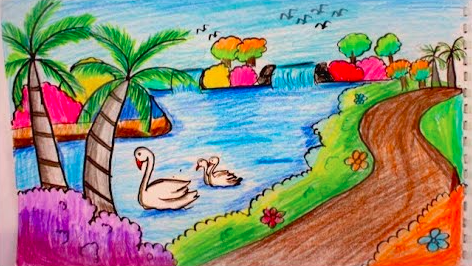 رسم منظر طبيعي بالالوان الساخنة 2
