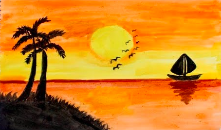 رسم منظر طبيعي بالالوان الساخنة 3