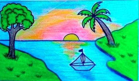 رسم منظر طبيعي بالالوان الساخنة 6