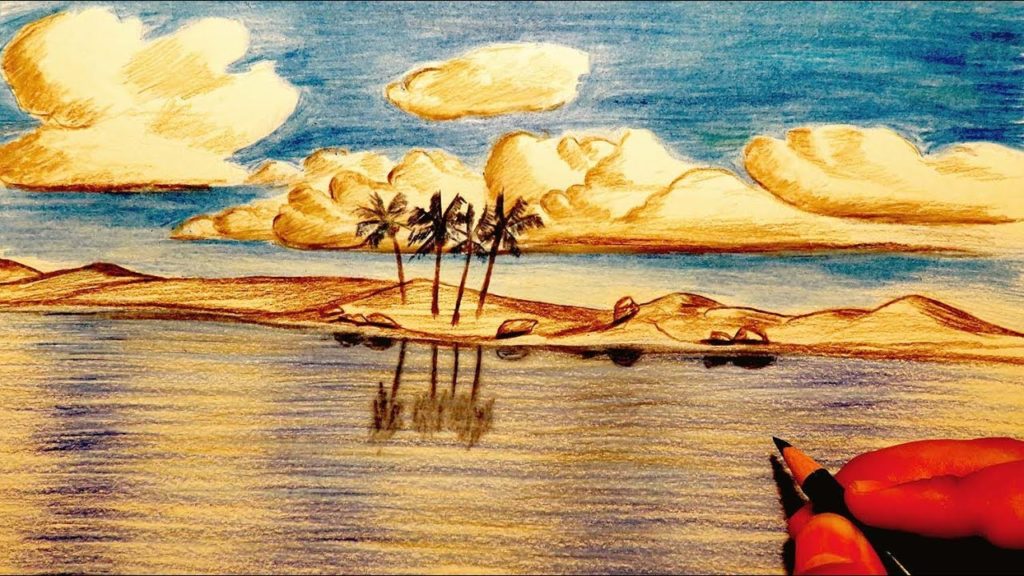رسم منظر طبيعي بالالوان الساخنة 5