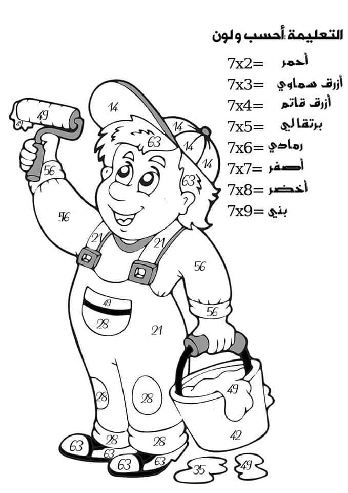 رسومات للتلوين عن جدول الضرب5