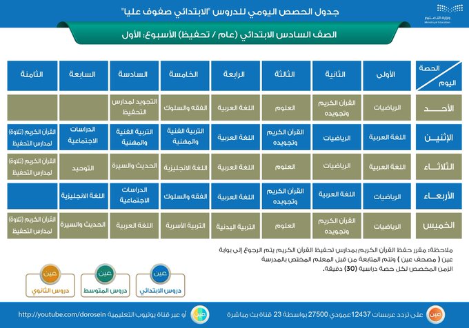 منصة مدرستي الجدول المدرسي
