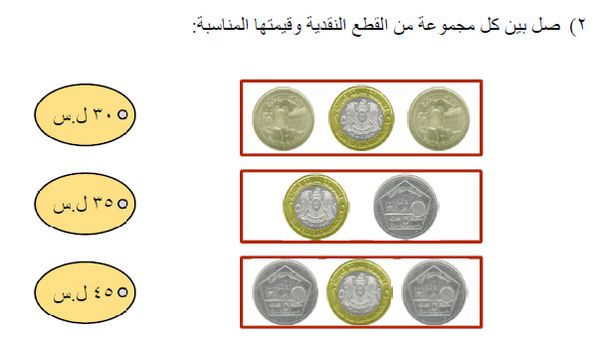 ورقة عمل عن النقود للصف الاول 2