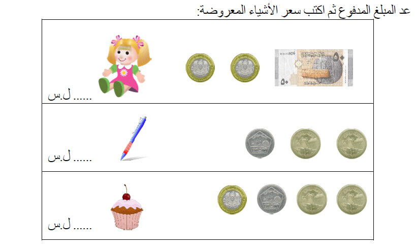 ورقة عمل عن النقود للصف الاول 5
