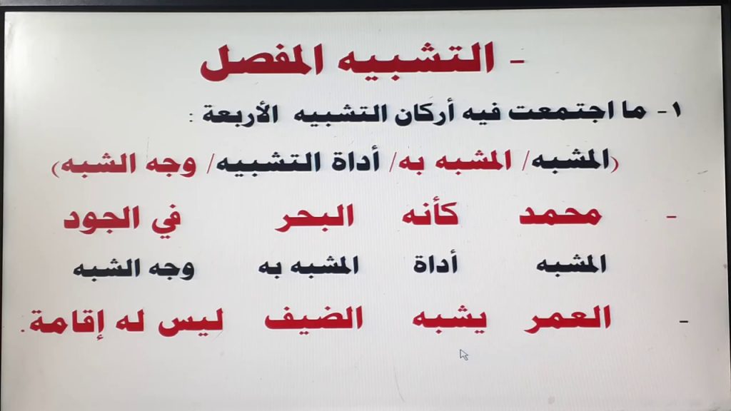 أمثلة على التشبيه المفصل