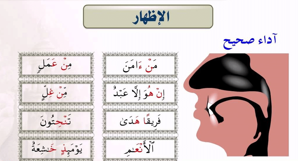 امثلة على حكم الاظهار