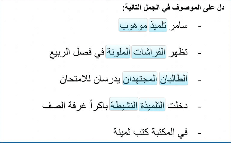 تدريبات على الصفة والموصوف ٢