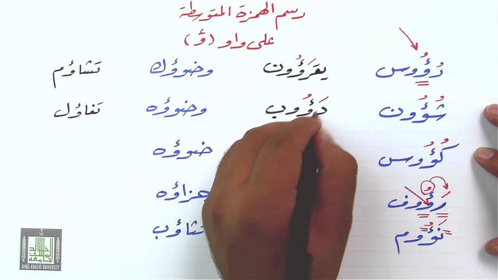 امثلة عن الهمزة المتوسطة على واو