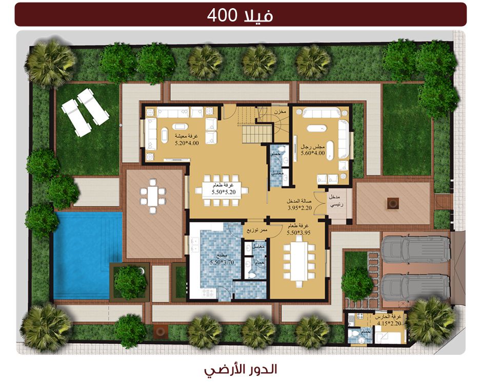مخطط فلل دورين مساحة 400 1