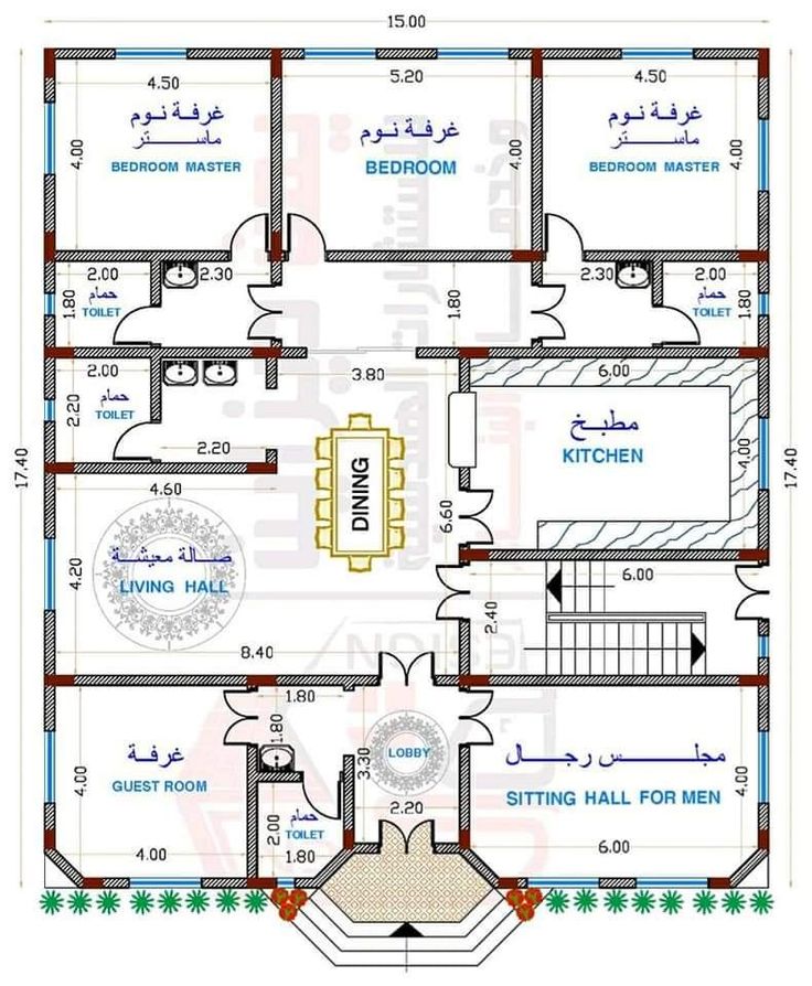 مخطط دور ارضي 15*15 5