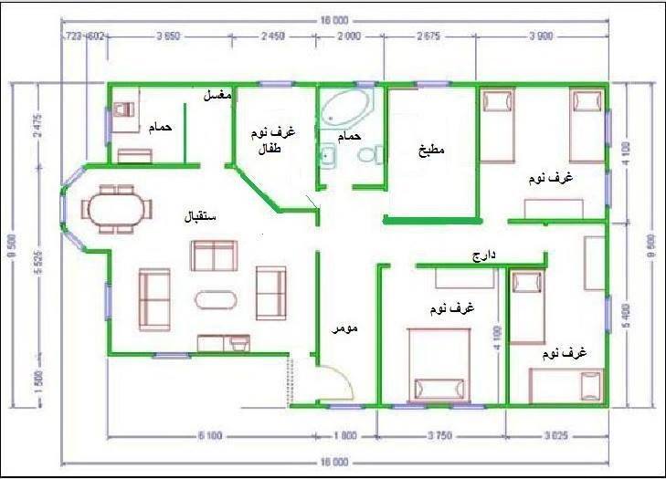 مخطط منزل 150 متر واجهة واحدة1