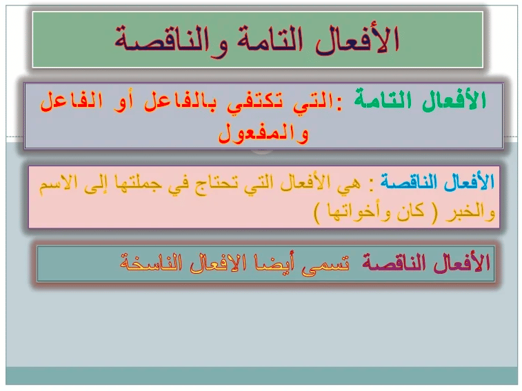 شرح درس الافعال الناقصة والتامة