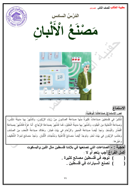 ورقة عمل درس مصنع الألبان  1