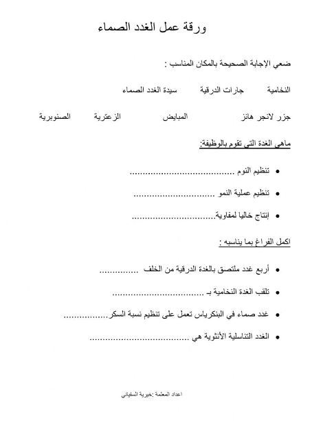 ورقة عمل الغدد الصماء 1