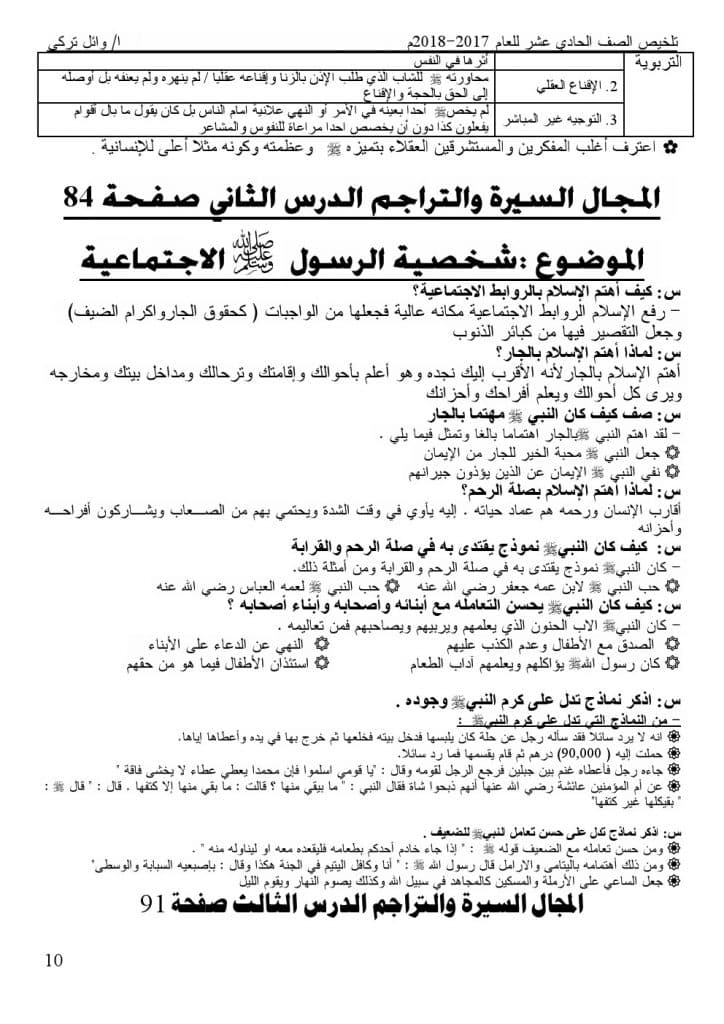 دروس التربية الإسلامية للصف الحادي عشر 7