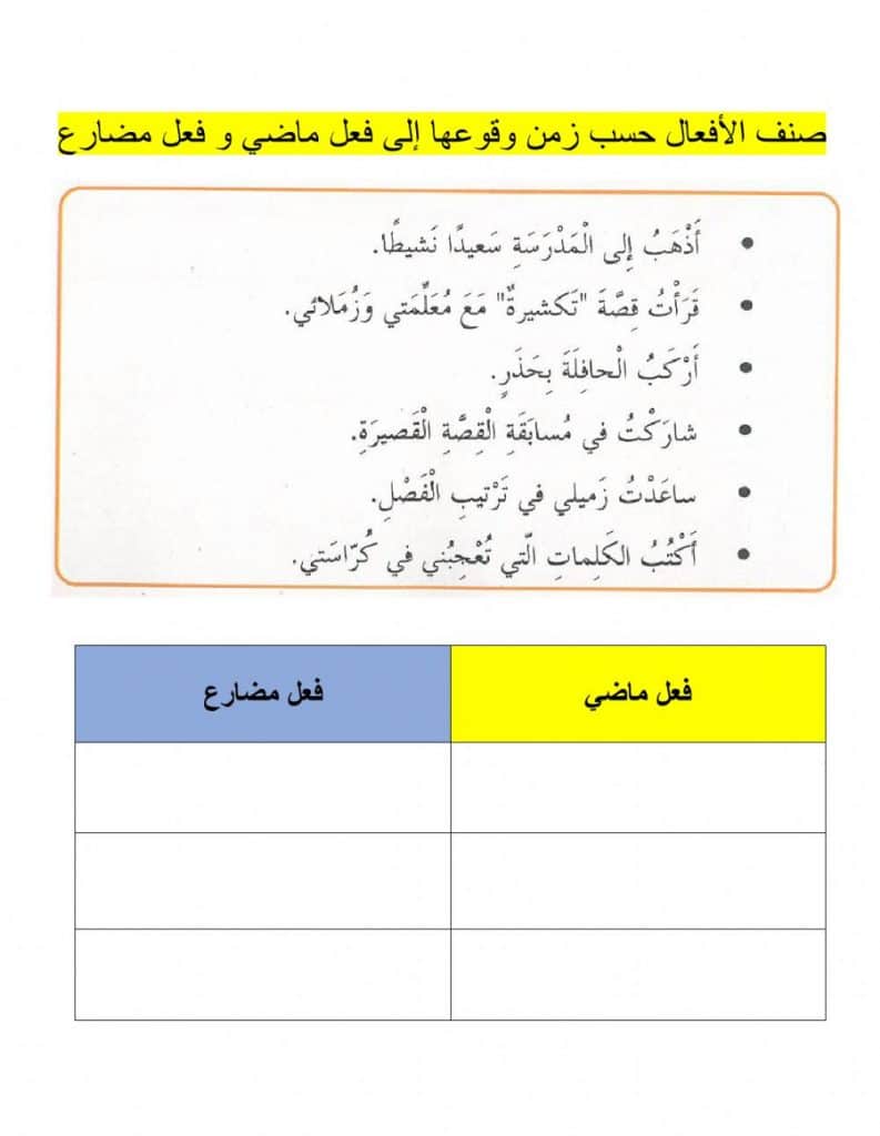 ورقــة عمل الفعل الماضي 2