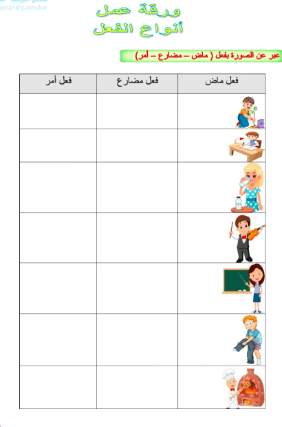 ورقــة عمل الفعل الماضي والمضارع والامر 2