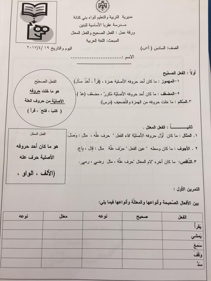 ورقة عمل الصحيح والمعتل 4
