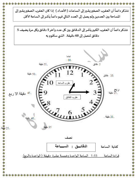 ورقـة عمل الساعة للصف الثاني 1