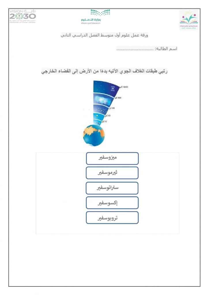 ورقـة عمل الغلاف الجوي والطقس 3