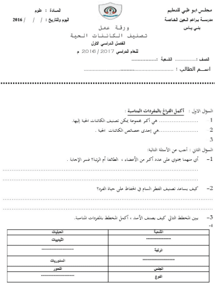 ورقة عمل الخلية النباتية والحيوانية 2