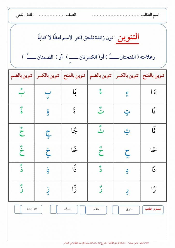 ورقة عمل التنوين 2