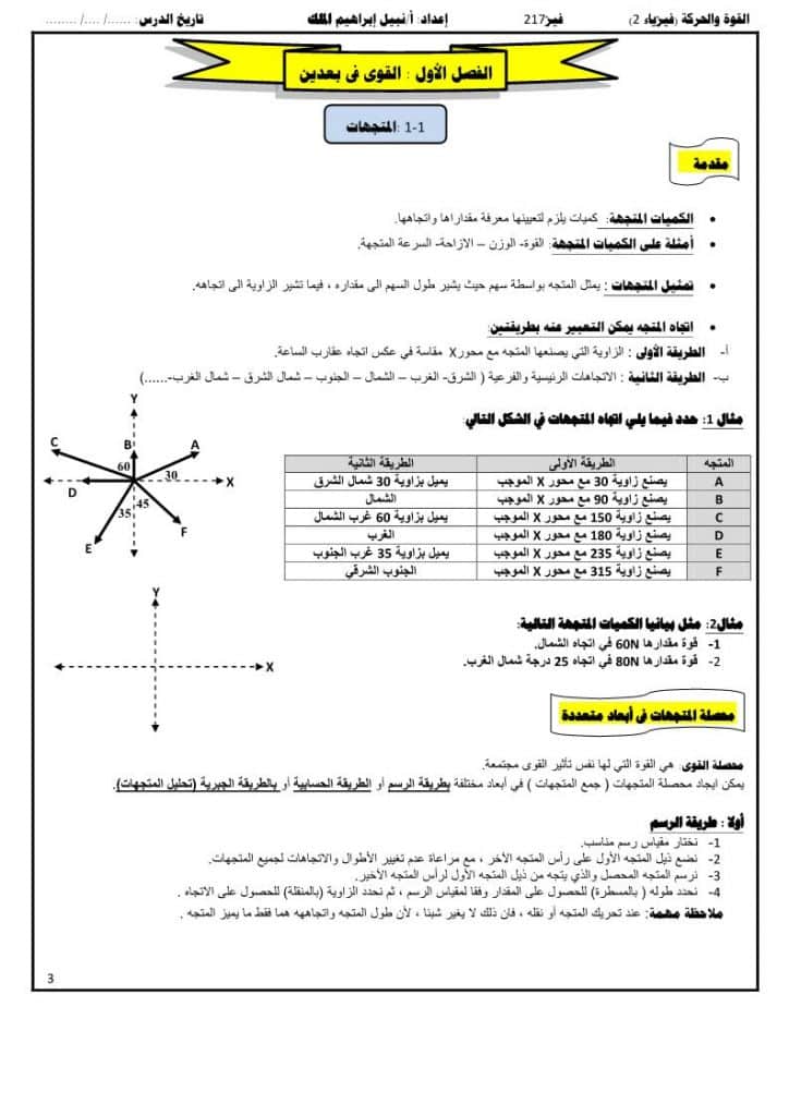 ورقــة عمل القوى في بعدين 2