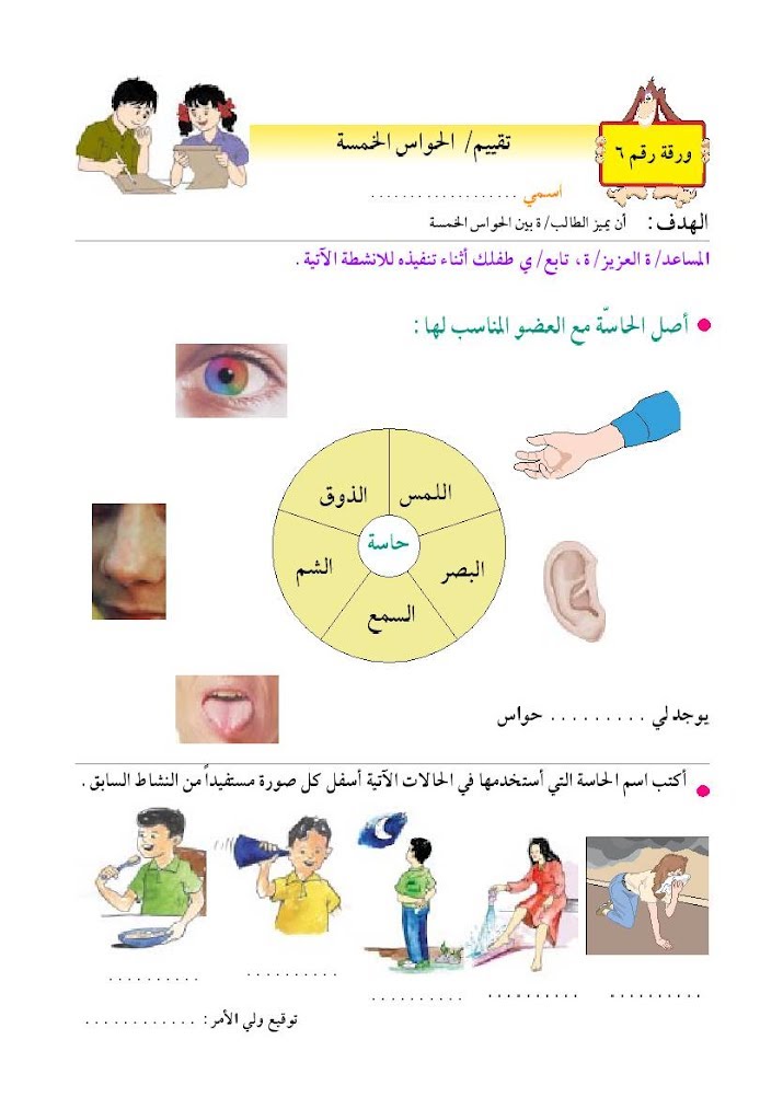 ورقة عمل الحواس الخمس 2