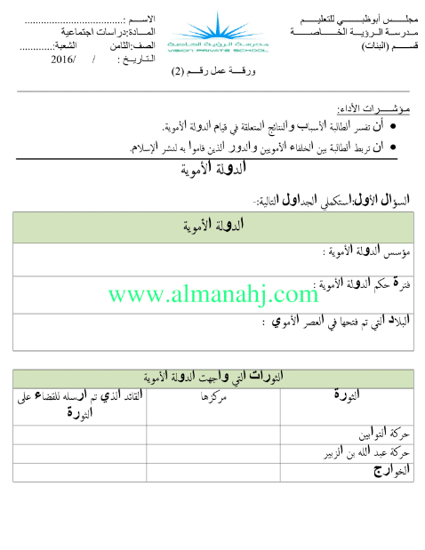 ورقــة عمل الدولة الاموية 2