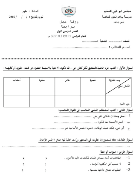ورقــة عمل الخلية النباتية والحيوانية 4