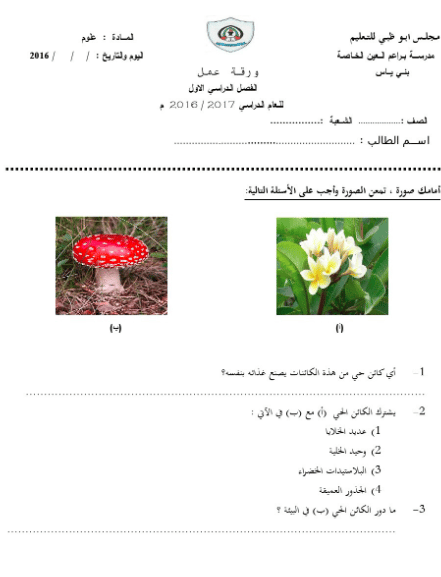 ورقــة عمل الخلية النباتية والحيوانية 5