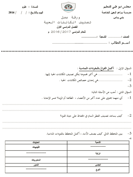ورقــة عمل الخلية النباتية والحيوانية 2
