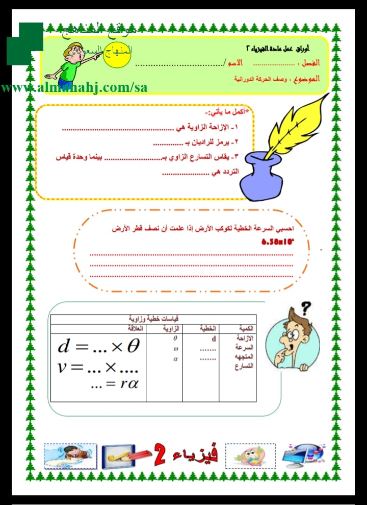ورقة عمل الحركة الدورانية 2