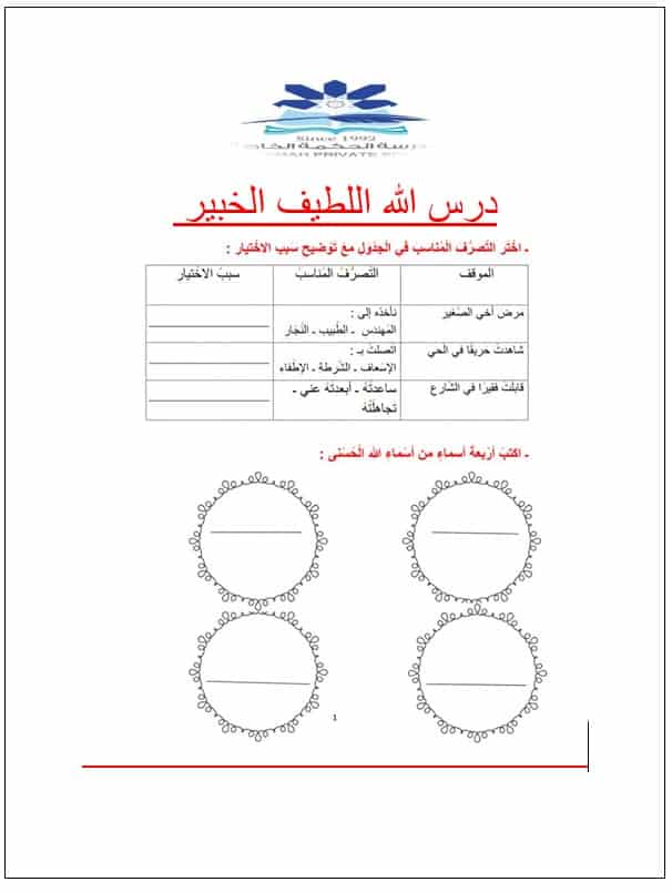ورقة عمــل الله اللطيف الخبير 3
