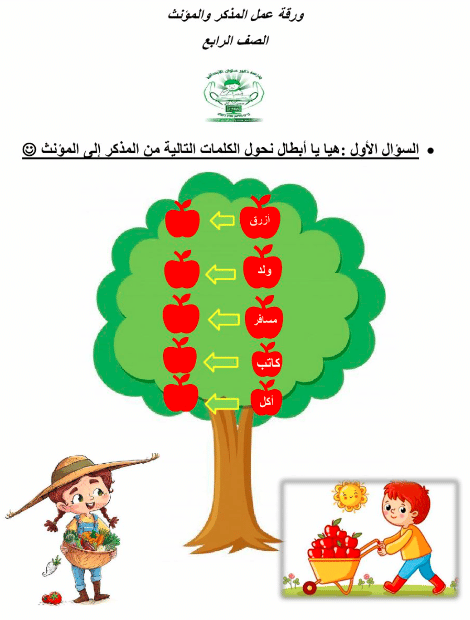 ورقــة عمل المذكر والمؤنث 3