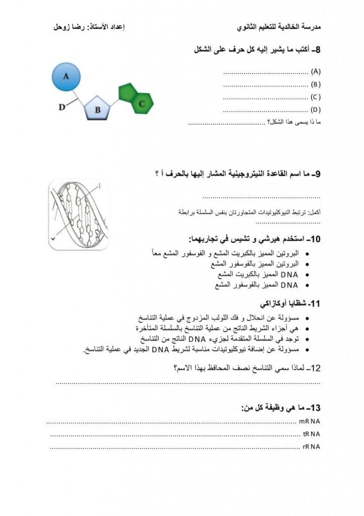 اوراق عمل مادة الوراثة 2