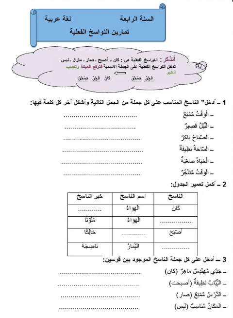 ورقة عمل النواسخ الفعلية 1