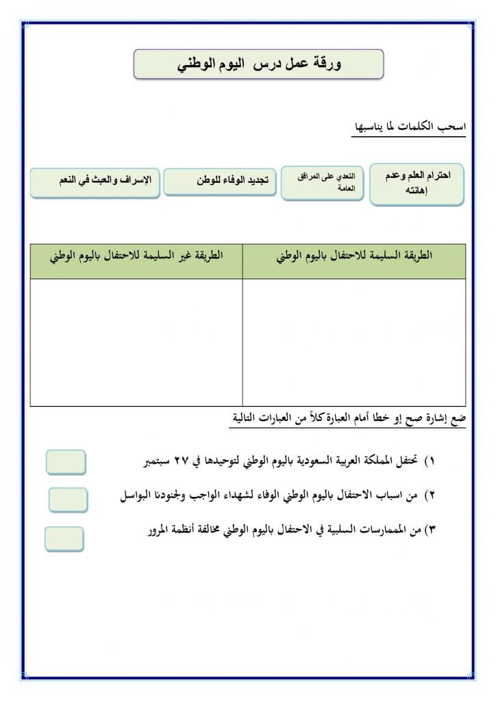 ورقة عمل اليوم الوطني 1