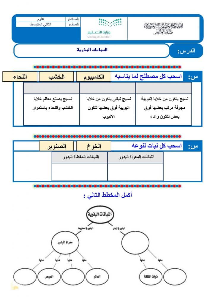 اوراق عمل علوم ثاني متوسط ف3 1