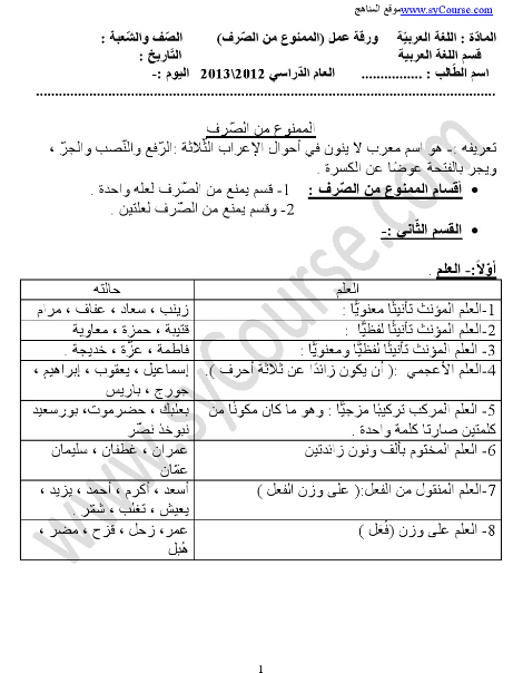ورقـة عمل الممنوع من الصرف 4