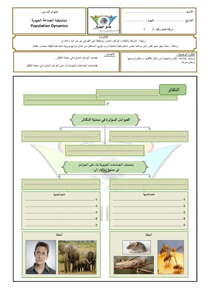 ورقة عمل علم بيئة المجتمعات الحيوية 3