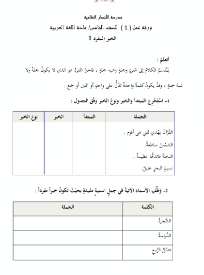 ورقــة عمل المبتدأ والخبر 3