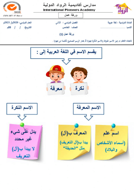 ورقة عمل النكرة والمعرفة