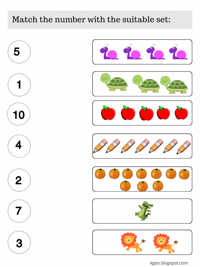 ورقة عمل الأعداد من 1 الى 10