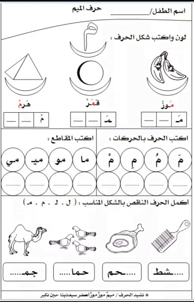 تمارين حرف الميم سنة أولى